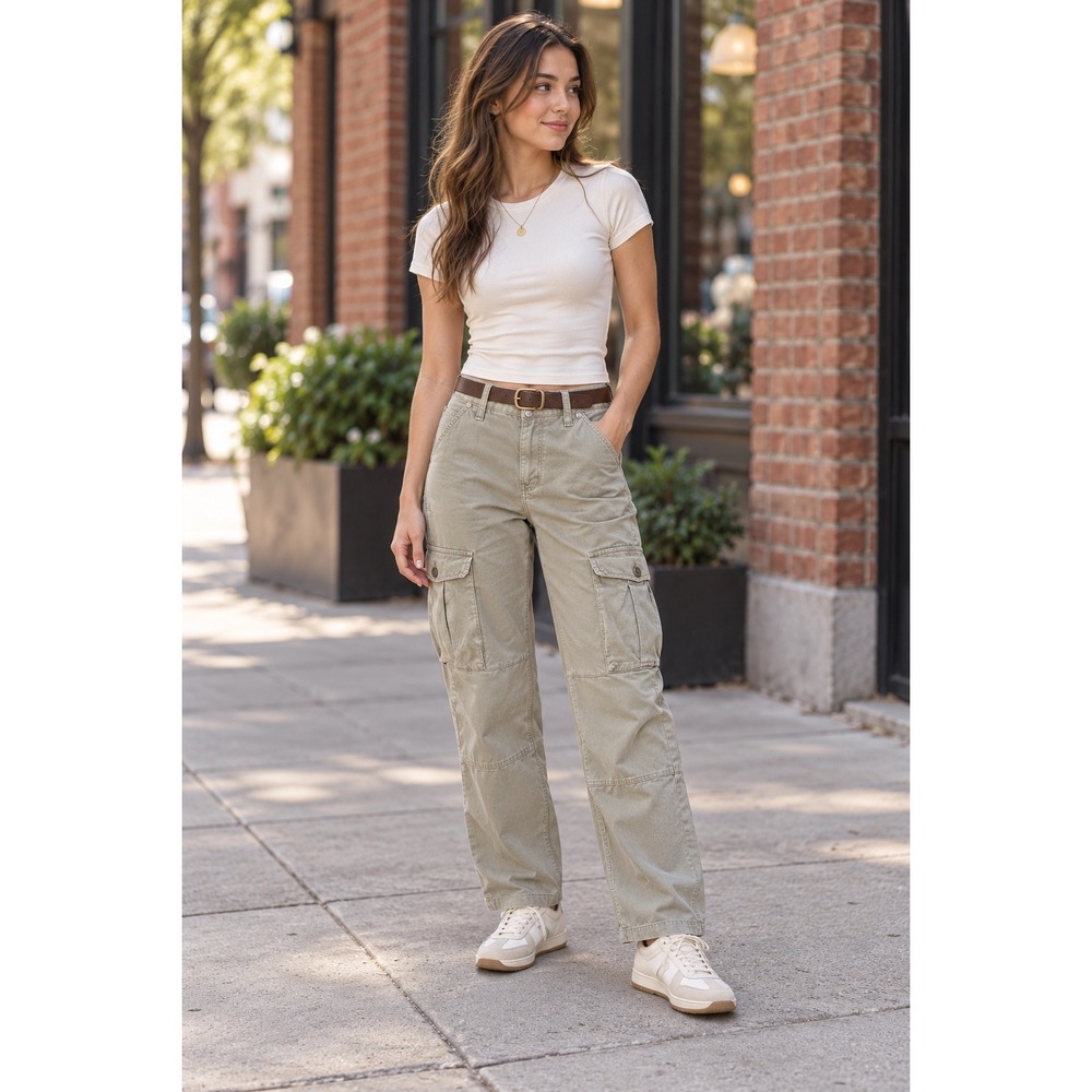 American Eagle Cargo Pants 00 Short Green Khaki Cotton Utility Straight Leg Y2K